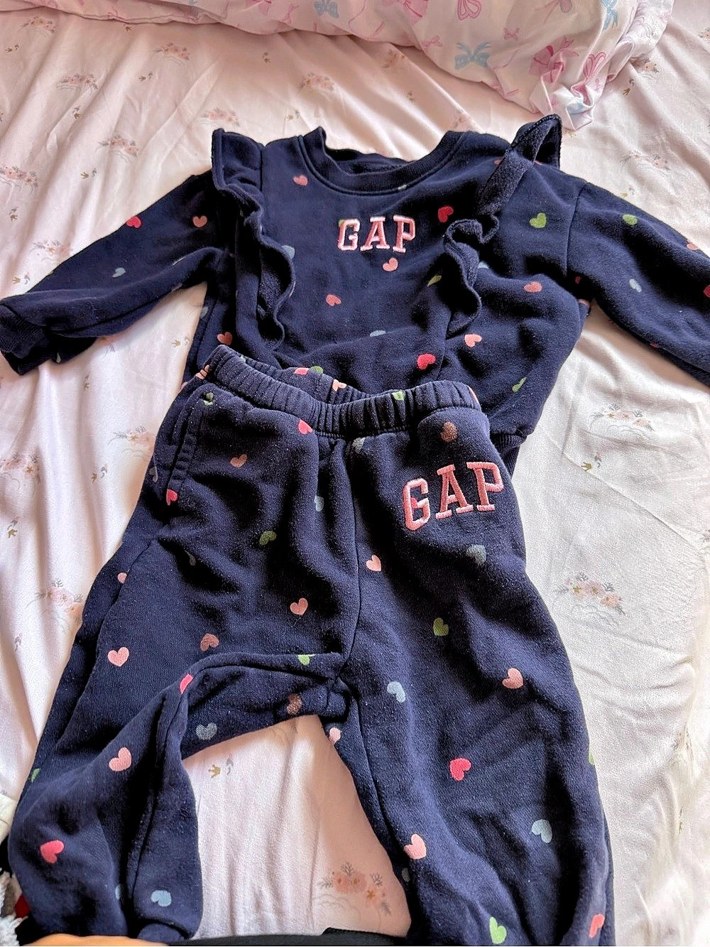 GAP Heart Print Ruffle Sweatshirt and Jogger Set Blue
